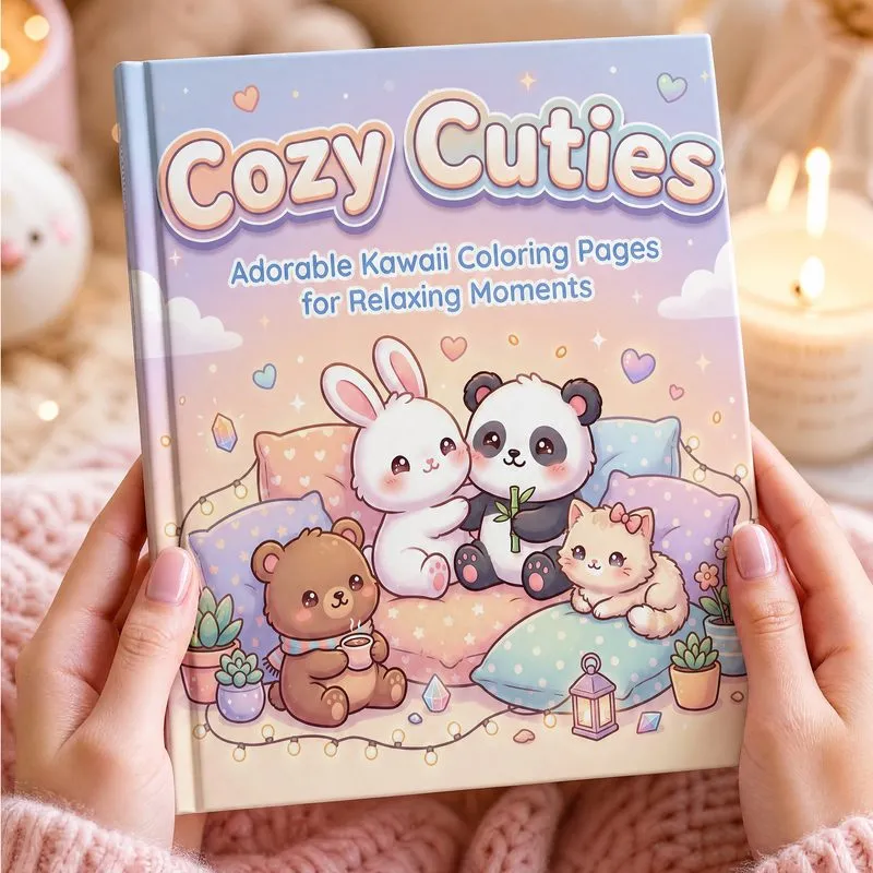 Cozy Cuties coloring book mockup